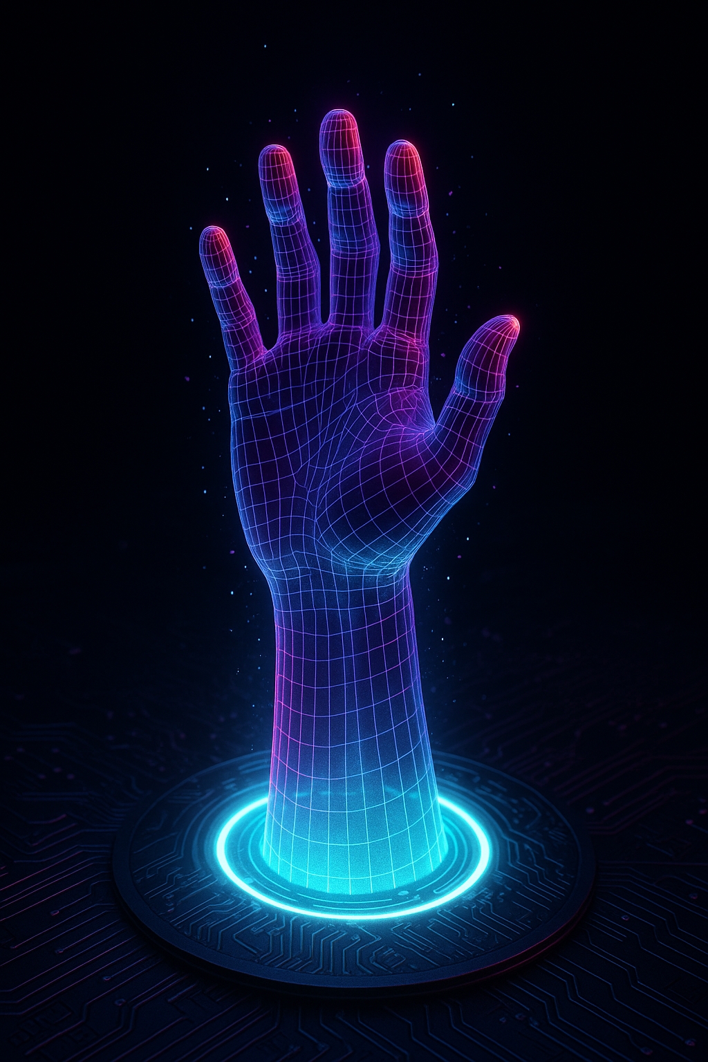 Futuristic AI wireframe hand
